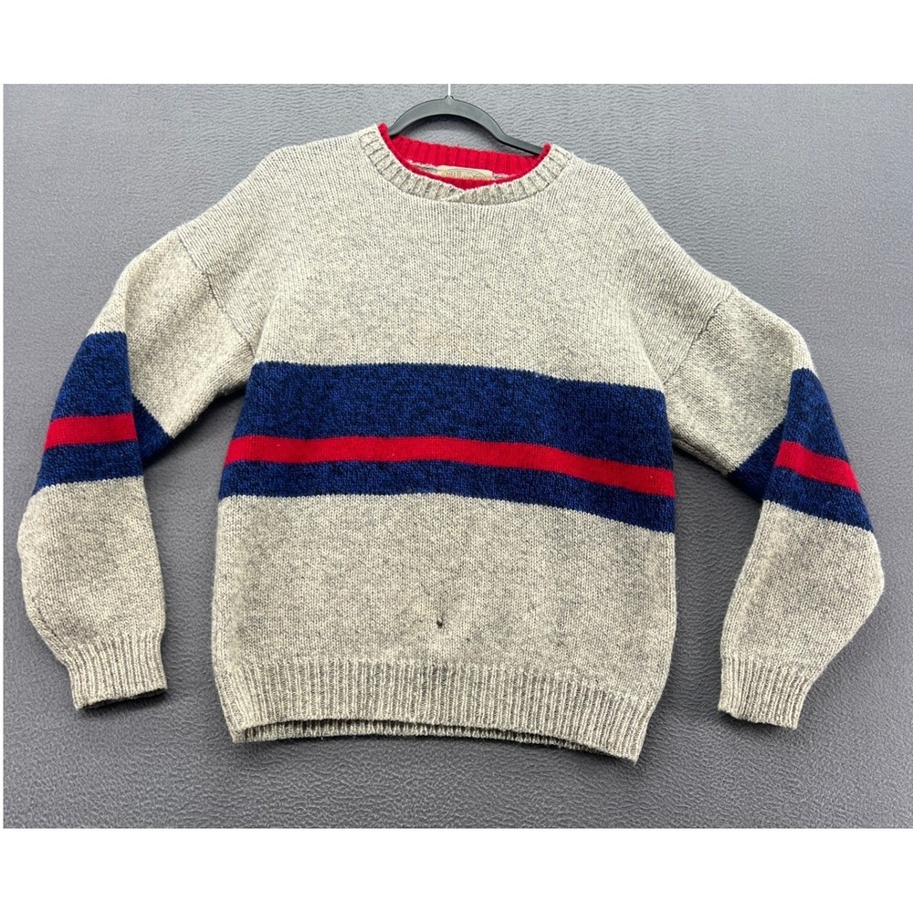VTG Britches Sweater Mens Large L Wool Blend Striped Crewneck Gray Navy Red